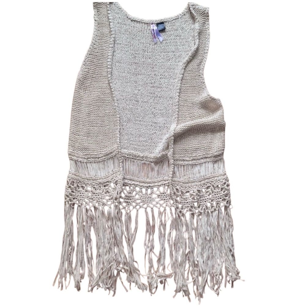 Cream Knit Fringe Vest Boho